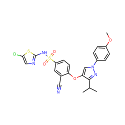 COc1ccc(-n2cc(Oc3ccc(S(=O)(=O)Nc4ncc(Cl)s4)cc3C#N)c(C(C)C)n2)cc1 ZINC000095581337
