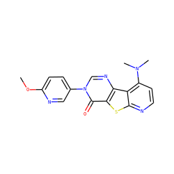 COc1ccc(-n2cnc3c(sc4nccc(N(C)C)c43)c2=O)cn1 ZINC000013676097