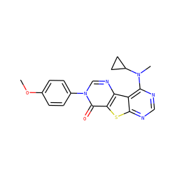 COc1ccc(-n2cnc3c(sc4ncnc(N(C)C5CC5)c43)c2=O)cc1 ZINC000095558467