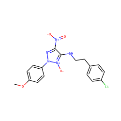 COc1ccc(-n2nc([N+](=O)[O-])c(NCCc3ccc(Cl)cc3)[n+]2[O-])cc1 ZINC000004813627