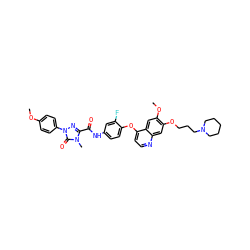 COc1ccc(-n2nc(C(=O)Nc3ccc(Oc4ccnc5cc(OCCCN6CCCCC6)c(OC)cc45)c(F)c3)n(C)c2=O)cc1 ZINC001772589785