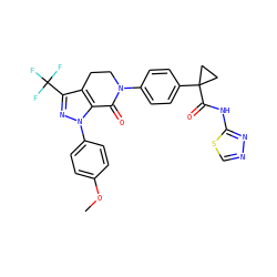 COc1ccc(-n2nc(C(F)(F)F)c3c2C(=O)N(c2ccc(C4(C(=O)Nc5nncs5)CC4)cc2)CC3)cc1 ZINC000044361013