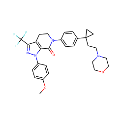 COc1ccc(-n2nc(C(F)(F)F)c3c2C(=O)N(c2ccc(C4(CCN5CCOCC5)CC4)cc2)CC3)cc1 ZINC000044405511
