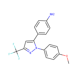 COc1ccc(-n2nc(C(F)(F)F)cc2-c2ccc(N)cc2)cc1 ZINC000029409812
