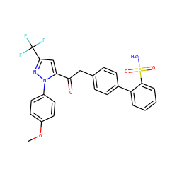 COc1ccc(-n2nc(C(F)(F)F)cc2C(=O)Cc2ccc(-c3ccccc3S(N)(=O)=O)cc2)cc1 ZINC000029037700