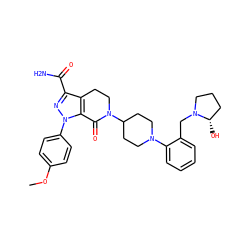 COc1ccc(-n2nc(C(N)=O)c3c2C(=O)N(C2CCN(c4ccccc4CN4CCC[C@@H]4O)CC2)CC3)cc1 ZINC000014969585