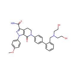 COc1ccc(-n2nc(C(N)=O)c3c2C(=O)N(c2ccc(-c4ccccc4CN(CCO)CCO)cc2)CC3)cc1 ZINC000014969483