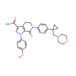 COc1ccc(-n2nc(C(N)=O)c3c2C(=O)N(c2ccc(C4(CN5CCOCC5)CC4)cc2)CC3)cc1 ZINC000040860632