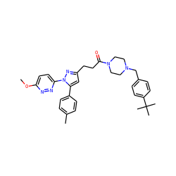 COc1ccc(-n2nc(CCC(=O)N3CCN(Cc4ccc(C(C)(C)C)cc4)CC3)cc2-c2ccc(C)cc2)nn1 ZINC000072121465