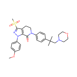 COc1ccc(-n2nc(S(C)(=O)=O)c3c2C(=O)N(c2ccc(C(C)(C)CN4CCOCC4)cc2)CC3)cc1 ZINC000299833188
