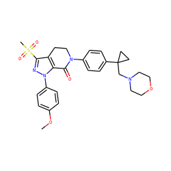 COc1ccc(-n2nc(S(C)(=O)=O)c3c2C(=O)N(c2ccc(C4(CN5CCOCC5)CC4)cc2)CC3)cc1 ZINC000042834201