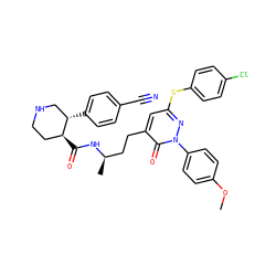 COc1ccc(-n2nc(Sc3ccc(Cl)cc3)cc(CC[C@@H](C)NC(=O)[C@H]3CCNC[C@@H]3c3ccc(C#N)cc3)c2=O)cc1 ZINC000028461431
