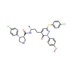 COc1ccc(-n2nc(Sc3ccc(Cl)cc3)cc(CC[C@@H](C)NC(=O)[C@H]3CNC[C@@H]3c3ccc(Cl)cc3)c2=O)cc1 ZINC000028464919