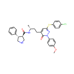 COc1ccc(-n2nc(Sc3ccc(Cl)cc3)cc(CC[C@@H](C)NC(=O)[C@H]3CNC[C@@H]3c3ccccc3)c2=O)cc1 ZINC000027440537