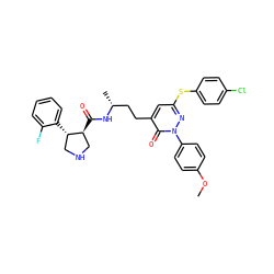 COc1ccc(-n2nc(Sc3ccc(Cl)cc3)cc(CC[C@@H](C)NC(=O)[C@H]3CNC[C@@H]3c3ccccc3F)c2=O)cc1 ZINC000028458713