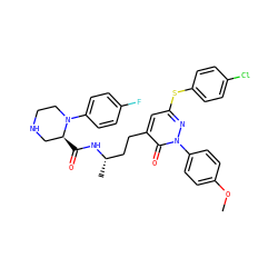 COc1ccc(-n2nc(Sc3ccc(Cl)cc3)cc(CC[C@H](C)NC(=O)[C@H]3CNCCN3c3ccc(F)cc3)c2=O)cc1 ZINC000028461222