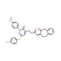 COc1ccc(-n2nc(Sc3ccc(Cl)cc3)cc(CCC(=O)N[C@@H]3CCc4ccccc4NC3=O)c2=O)cc1 ZINC000027518129