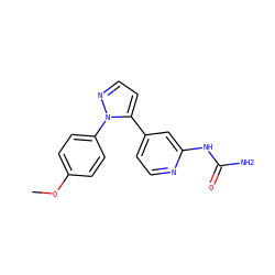 COc1ccc(-n2nccc2-c2ccnc(NC(N)=O)c2)cc1 ZINC000141252547