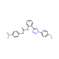 COc1ccc(-n2nnc(-c3ccccc3NC(=O)Nc3ccc([N+](=O)[O-])cc3)n2)cc1 ZINC001772578050