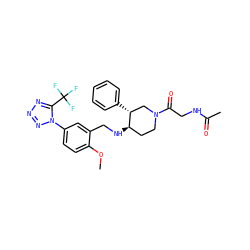 COc1ccc(-n2nnnc2C(F)(F)F)cc1CN[C@@H]1CCN(C(=O)CNC(C)=O)C[C@H]1c1ccccc1 ZINC000073196863