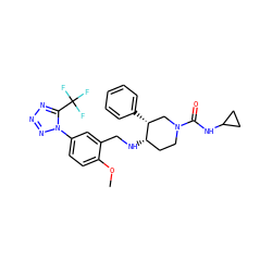 COc1ccc(-n2nnnc2C(F)(F)F)cc1CN[C@H]1CCN(C(=O)NC2CC2)C[C@H]1c1ccccc1 ZINC000073167435