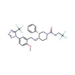 COc1ccc(-n2nnnc2C(F)(F)F)cc1CN[C@H]1CCN(C(=O)NCC(F)(F)F)C[C@H]1c1ccccc1 ZINC000073167645