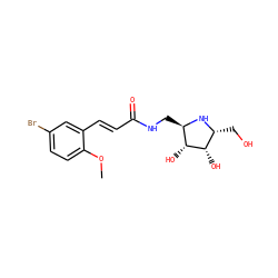 COc1ccc(Br)cc1/C=C/C(=O)NC[C@H]1N[C@H](CO)[C@H](O)[C@@H]1O ZINC001772576549
