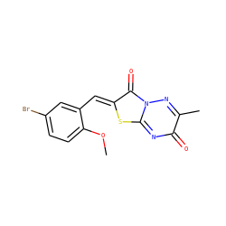 COc1ccc(Br)cc1/C=c1\sc2nc(=O)c(C)nn2c1=O ZINC000001134893