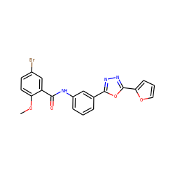 COc1ccc(Br)cc1C(=O)Nc1cccc(-c2nnc(-c3ccco3)o2)c1 ZINC000000692879