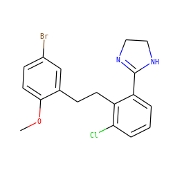 COc1ccc(Br)cc1CCc1c(Cl)cccc1C1=NCCN1 ZINC000036126646