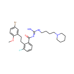 COc1ccc(Br)cc1CCc1c(F)cccc1C(=O)/N=C(\N)NCCCCN1CCCCC1 ZINC000036284672