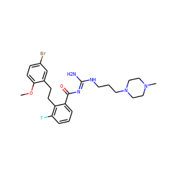 COc1ccc(Br)cc1CCc1c(F)cccc1C(=O)/N=C(\N)NCCCN1CCN(C)CC1 ZINC000022451398