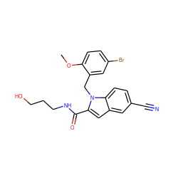 COc1ccc(Br)cc1Cn1c(C(=O)NCCCO)cc2cc(C#N)ccc21 ZINC000071316670