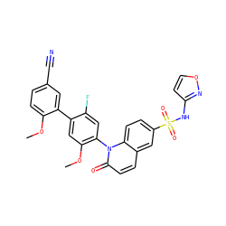 COc1ccc(C#N)cc1-c1cc(OC)c(-n2c(=O)ccc3cc(S(=O)(=O)Nc4ccon4)ccc32)cc1F ZINC001772624723