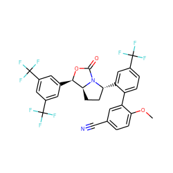COc1ccc(C#N)cc1-c1ccc(C(F)(F)F)cc1[C@@H]1CC[C@H]2[C@@H](c3cc(C(F)(F)F)cc(C(F)(F)F)c3)OC(=O)N12 ZINC000169709035