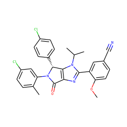 COc1ccc(C#N)cc1-c1nc2c(n1C(C)C)[C@@H](c1ccc(Cl)cc1)N(c1cc(Cl)ccc1C)C2=O ZINC000169705405