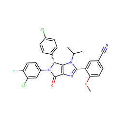 COc1ccc(C#N)cc1-c1nc2c(n1C(C)C)[C@@H](c1ccc(Cl)cc1)N(c1ccc(F)c(Cl)c1)C2=O ZINC000169705703