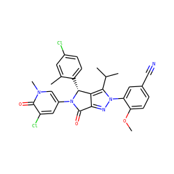 COc1ccc(C#N)cc1-n1nc2c(c1C(C)C)[C@@H](c1ccc(Cl)cc1C)N(c1cc(Cl)c(=O)n(C)c1)C2=O ZINC000224063028