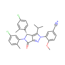 COc1ccc(C#N)cc1-n1nc2c(c1C(C)C)[C@@H](c1ccc(Cl)cc1C)N(c1cc(Cl)ccc1C)C2=O ZINC000224116429
