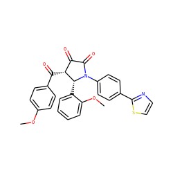 COc1ccc(C(=O)[C@@H]2C(=O)C(=O)N(c3ccc(-c4nccs4)cc3)[C@@H]2c2ccccc2OC)cc1 ZINC000169694878
