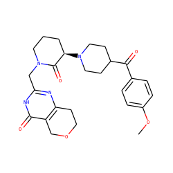 COc1ccc(C(=O)C2CCN([C@@H]3CCCN(Cc4nc5c(c(=O)[nH]4)COCC5)C3=O)CC2)cc1 ZINC000142608514