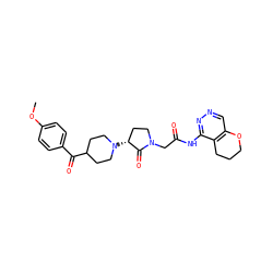 COc1ccc(C(=O)C2CCN([C@@H]3CCN(CC(=O)Nc4nncc5c4CCCO5)C3=O)CC2)cc1 ZINC000207771612
