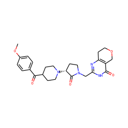 COc1ccc(C(=O)C2CCN([C@@H]3CCN(Cc4nc5c(c(=O)[nH]4)COCC5)C3=O)CC2)cc1 ZINC000207768767