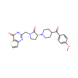 COc1ccc(C(=O)C2CCN([C@@H]3CCN(Cc4nc5ccsc5c(=O)[nH]4)C3=O)CC2)cc1 ZINC000142607659