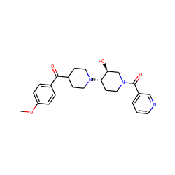 COc1ccc(C(=O)C2CCN([C@H]3CCN(C(=O)c4cccnc4)C[C@@H]3O)CC2)cc1 ZINC000072182092