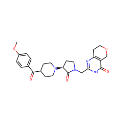 COc1ccc(C(=O)C2CCN([C@H]3CCN(Cc4nc5c(c(=O)[nH]4)COCC5)C3=O)CC2)cc1 ZINC000207768807