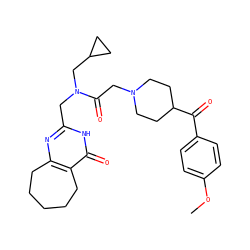 COc1ccc(C(=O)C2CCN(CC(=O)N(Cc3nc4c(c(=O)[nH]3)CCCCC4)CC3CC3)CC2)cc1 ZINC000208817439