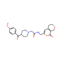 COc1ccc(C(=O)C2CCN(CC(=O)NCc3cc4c(c(=O)o3)COCC4)CC2)cc1 ZINC000208820960
