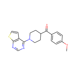 COc1ccc(C(=O)C2CCN(c3ncnc4sccc34)CC2)cc1 ZINC000014328134