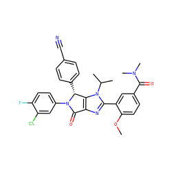 COc1ccc(C(=O)N(C)C)cc1-c1nc2c(n1C(C)C)[C@@H](c1ccc(C#N)cc1)N(c1ccc(F)c(Cl)c1)C2=O ZINC000169705515